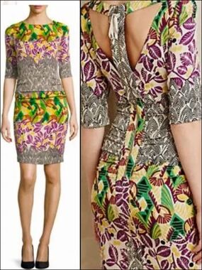 Tracy Reese Anthropologie Crepe Silk Combo T Dress Spliced Nouveau Cutouts Sz 6